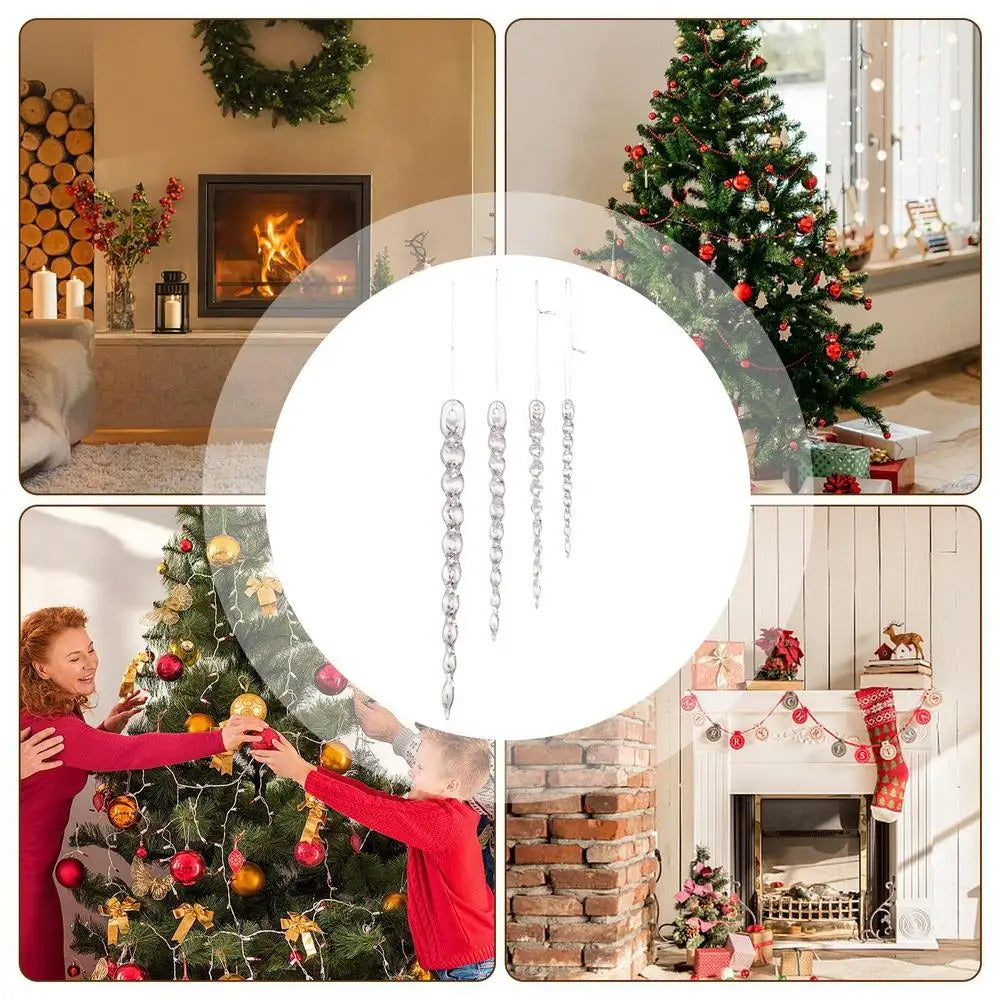 Icicle Christmas Tree Ornaments 42X Clear Acrylic Icicles Drop Pendants Christmas Tree Crystal Decorations For Winter Holiday