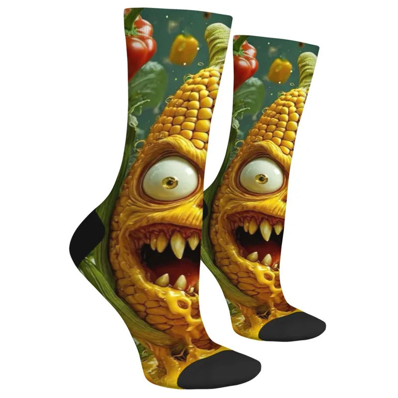 Crazy Corn Monster Novelty Men's Socks Street Hip Hop Funny Happy Socks Harajuku Retro Fashion Casual Sports Socks Party Gift