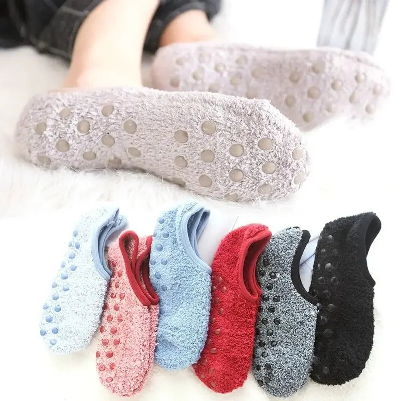 Thickened Plush Socks Women Winter Warm Coral Fleece Sox Sleeping Slippers Silicone Non-slipInvisible Short Boat Socks