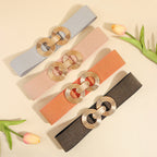 Wide Elastic Dress Waistband Multicolor Gold Metal Alloy Double Circle Hook Fashionable Woman's Belt，Corset Belt
