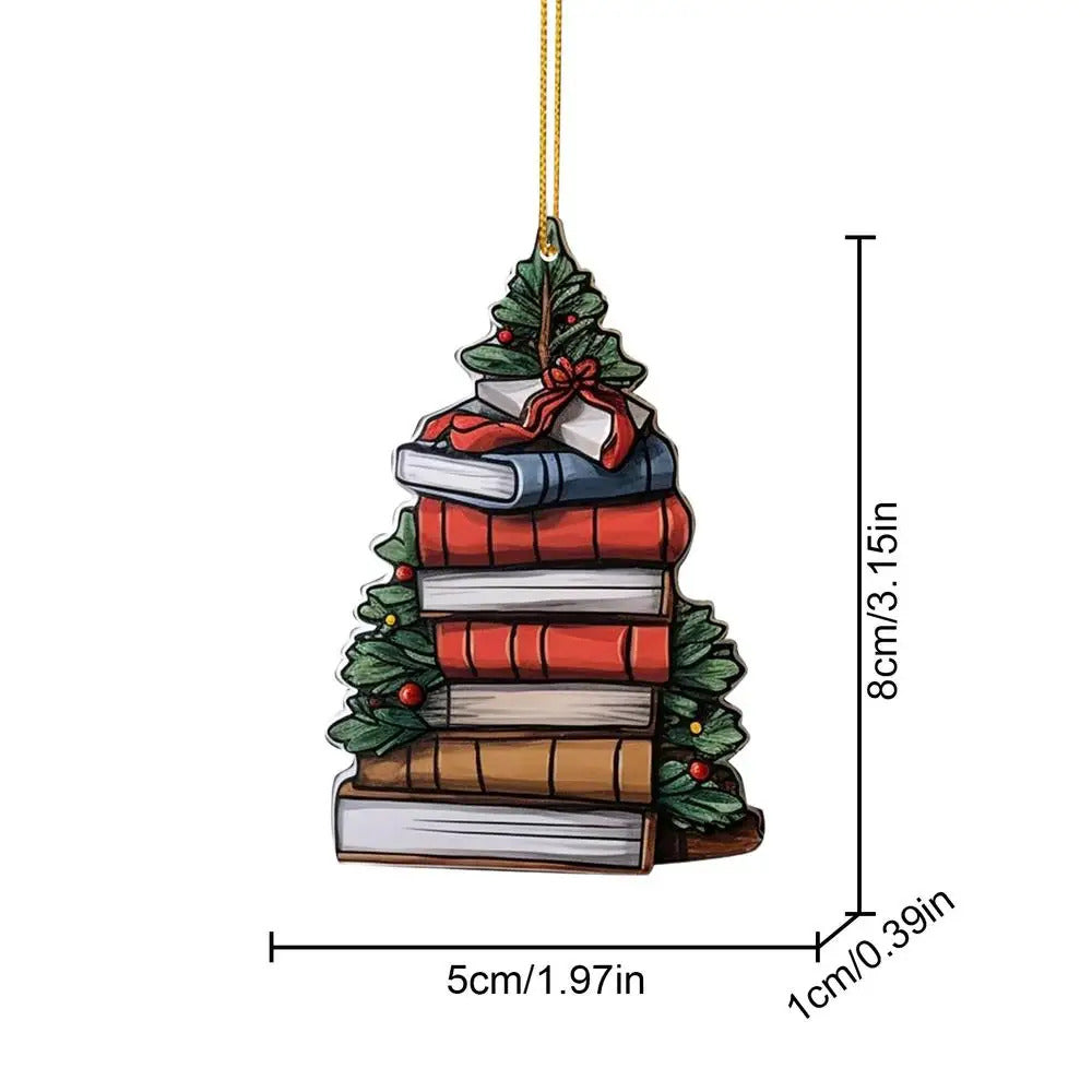 $10 christmas gifts Book Christmas Ornament Bookworm Book Lovers 2D Acrylic Pendants Christmas Tree Pendant Ornaments Hanging Decorations For Window