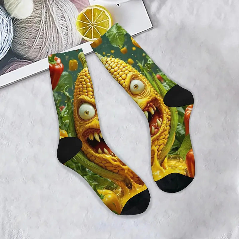 Crazy Corn Monster Novelty Men's Socks Street Hip Hop Funny Happy Socks Harajuku Retro Fashion Casual Sports Socks Party Gift