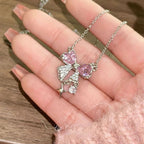 $10 christmas gifts Pink bow necklace sweet cool girl clavicle chain all-match light luxury high-end simple cool accessories $10 gift ideas