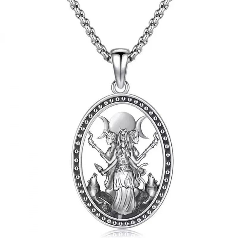 $10 christmas gifts Witch Hecate necklace stainless steel March witch goddess pendant box chain daily match