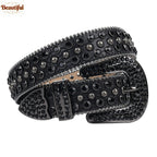 BB Belt Bling Bling Punk Rhinestone Studded Diamond Crystal Leather Belt