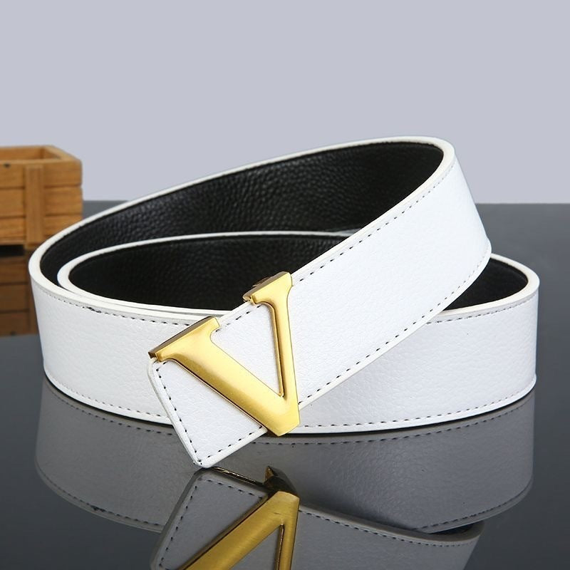 New V-Shape Genuine Cow Hide Leather Belt for Men and Young Men Casual with Trendy Jeans Alloy Buckle All-Match Fashion