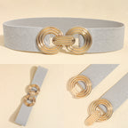 Wide Elastic Dress Waistband Multicolor Gold Metal Alloy Double Circle Hook Fashionable Woman's Belt，Corset Belt