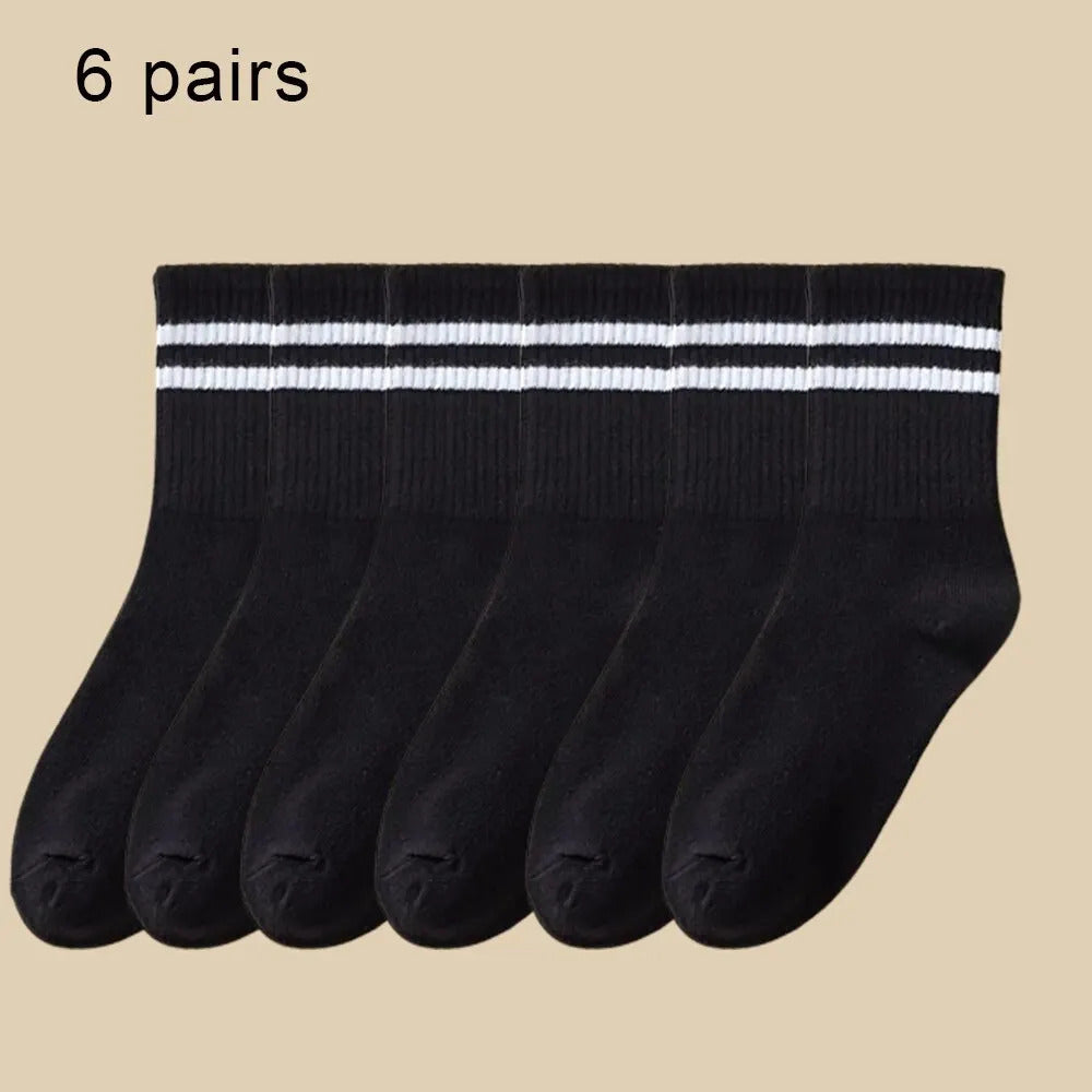 6 Pairs Women's Mid Socks Solid Color Breathable Comfortable In Autumn Winter Sweat Absorbing High-Quality Casual Socks Sports
