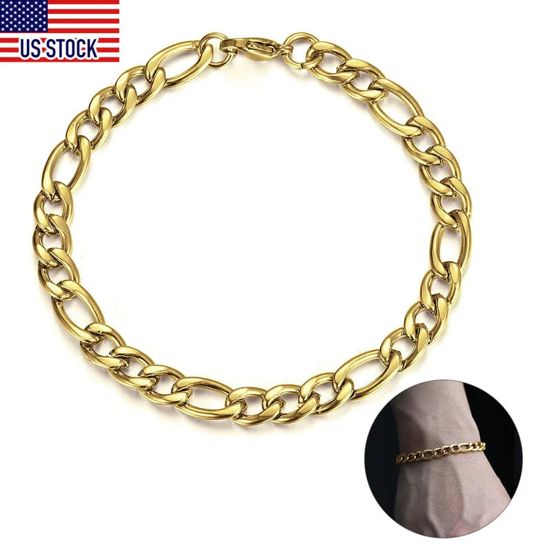christmas gifts 3/5/7/9mm Gold Silver Color Bracelet Curb Chains Link Men link Chain Stainless Steel Male Female Accessories Fashion DKBM171A