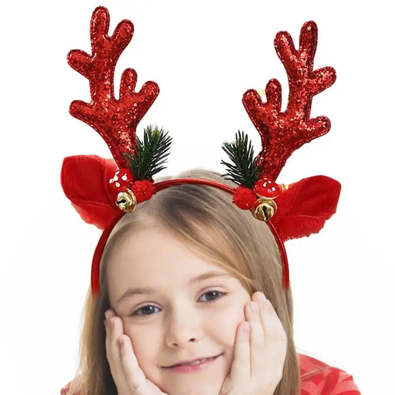$10 christmas gifts Christmas Deer Antlers Headband Cute Reindeer Antlers Headband Glitter Antlers Plush Ears Bell Head Buckle Christmas Ornament