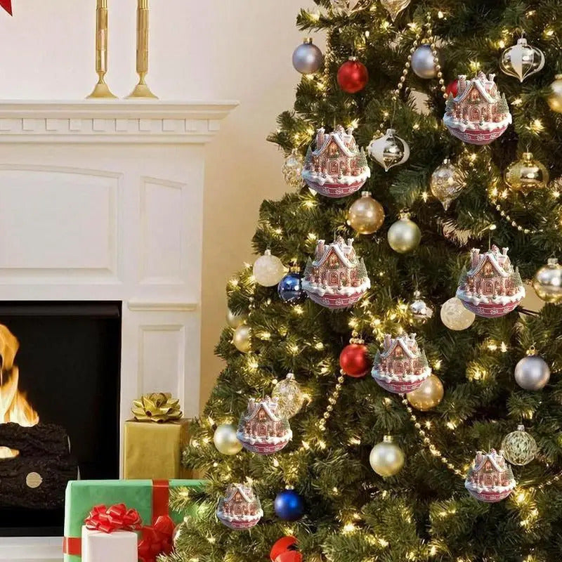 $10 christmas gifts Christmas Snow House Pendant Decoration Tree Pendant Snow House Acrylic Ornament 2D Art Keychain Pendant Seasonal Decor Backpack