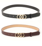 Women's Korean-Style PU Belt with Three Circle Plate Buckle Fashionable Ins Senior Sense for All Coat Denim the Belt for Women