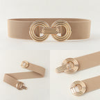 Wide Elastic Dress Waistband Multicolor Gold Metal Alloy Double Circle Hook Fashionable Woman's Belt，Corset Belt