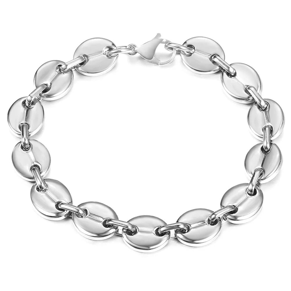 $30 christmas gifts Coffee Beans Link Chain Bracelet Stainless Steel Gold Silver Color for Men Women Simple Bracelet Jewelry Gift 7/9/11mm KBM169A