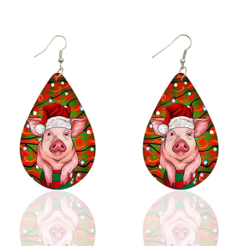$10 christmas gifts Lovely Animal Design Teardrop Earrings Rabbit Pig Owl Tiger Print Colorful Wooden Drop Ear Dangle Jewelry Girls Christmas Gifts