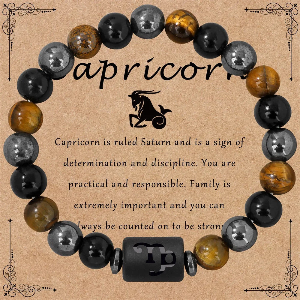 $10 christmas gifts 12 Zodiac Constellation Sign Bracelet Triple Protection Tiger Eye Hematite Beads Bracelets for Couples Friendship Jewelry Gifts