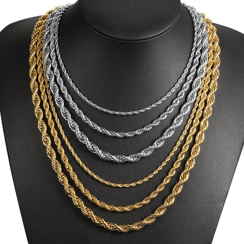 $40 christmas gifts Silver Color Twisted Rope Chain Necklace For Women Men Stainless Steel Link Chain Punk Vintage Metal Collar $40 gift ideas