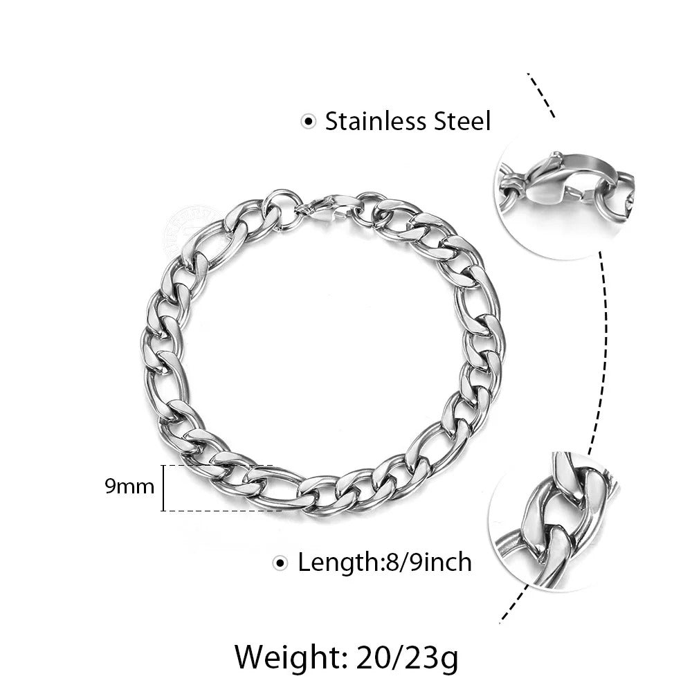 christmas gifts 3/5/7/9mm Gold Silver Color Bracelet Curb Chains Link Men link Chain Stainless Steel Male Female Accessories Fashion DKBM171A