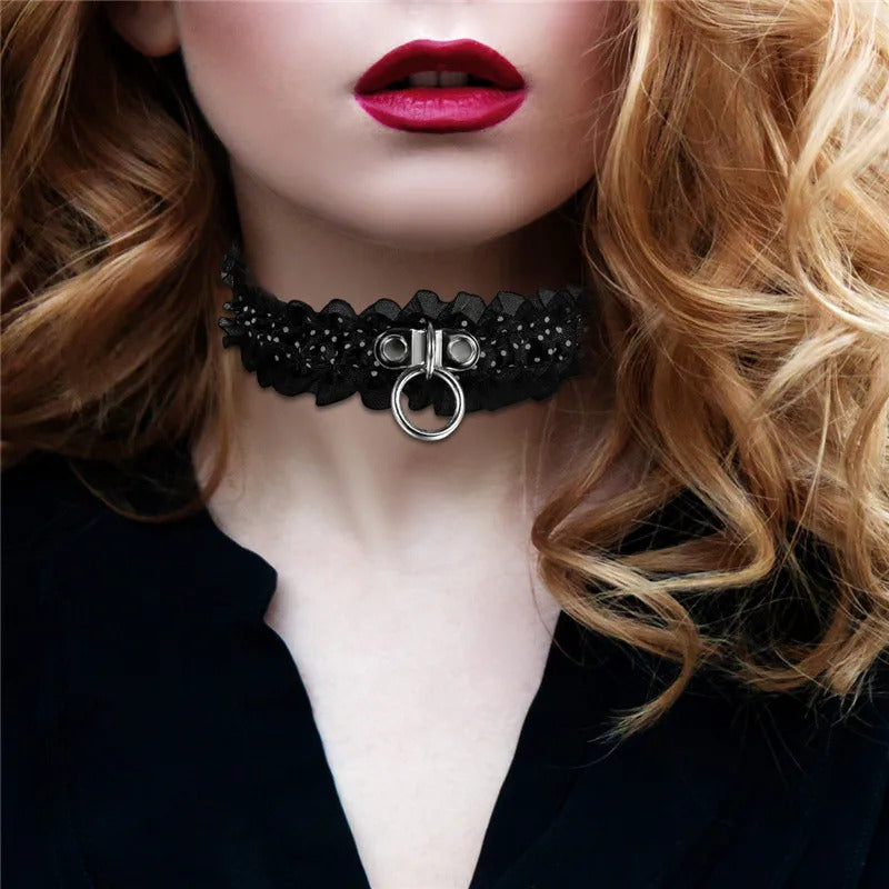 $10 christmas gifts Boniskiss Fashion Sexy Punk Gothic Lace Leather Choker Necklace Spike Rivet Buckle Collar Funky Torques Necklace Jewelry