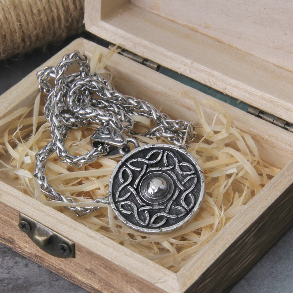 $20 christmas gifts Vikings Jewelry Stainless Steel Shield Pendant necklace CelticKnote never fade with wooden box as men gift $20 gift ideas