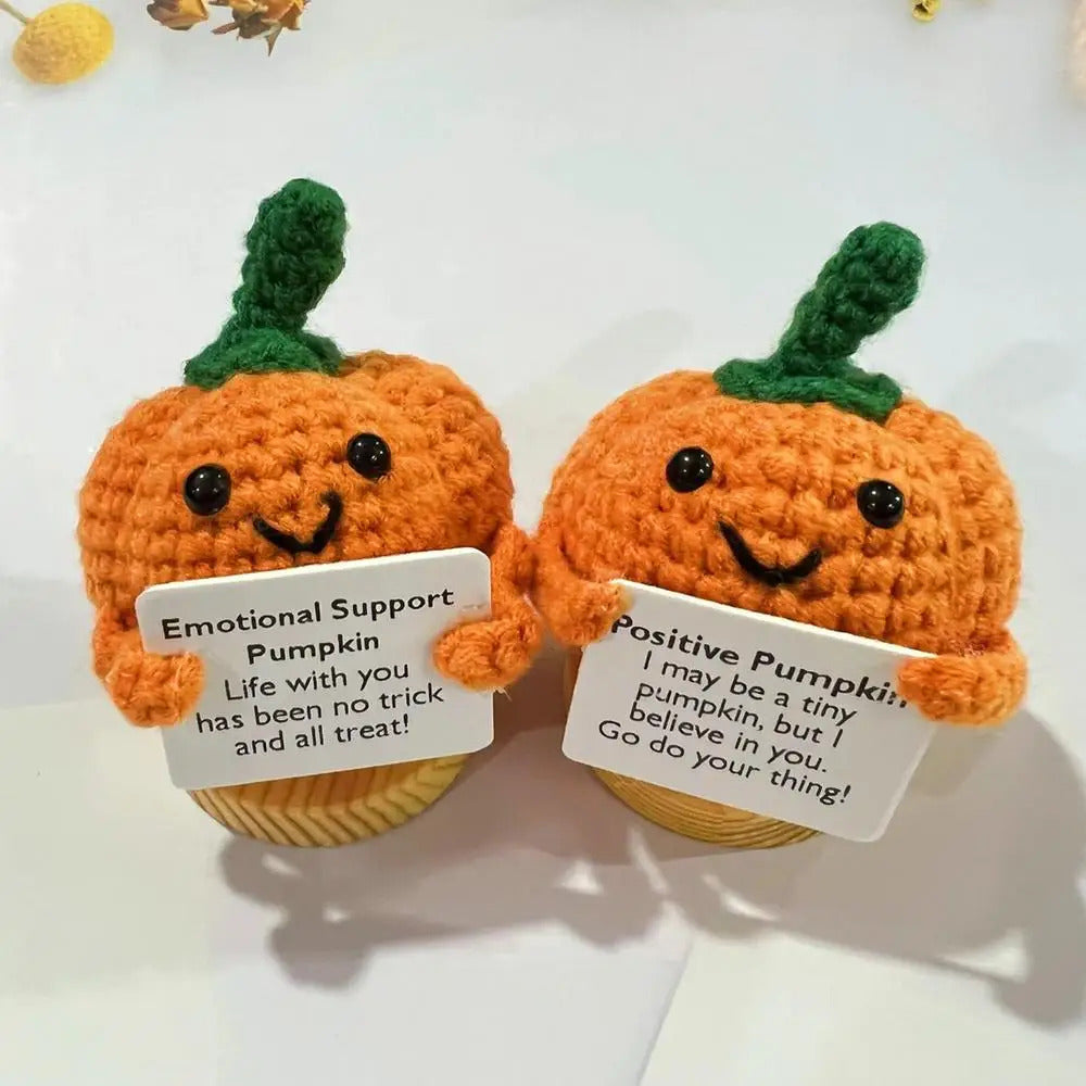 $10 christmas gifts Positive Crochet Pumpkin Tiny Pumpkin Emotional Support Crochet Decor 8Cm/3.15Inch Cute Crochet Doll With Positive Card Cartoon
