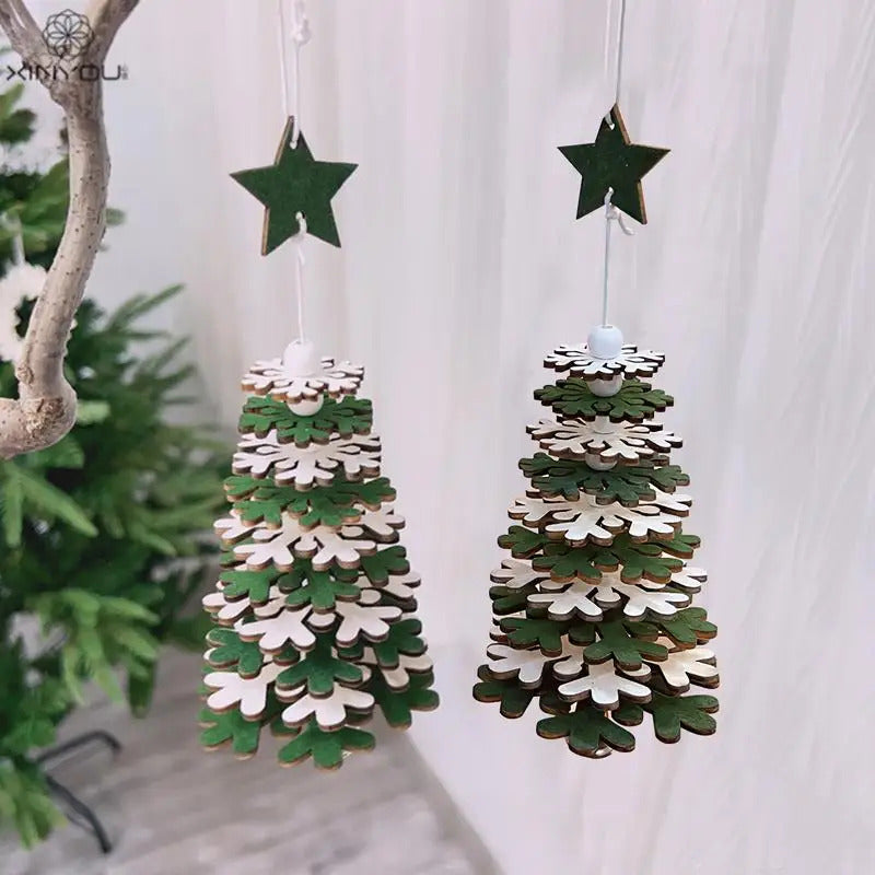 $10 christmas gifts Wooden Ornaments For Christmas Tree Multi-layer Wooden Christmas Tree Hangable Ornaments 3D Christmas Tree Decor Christmas