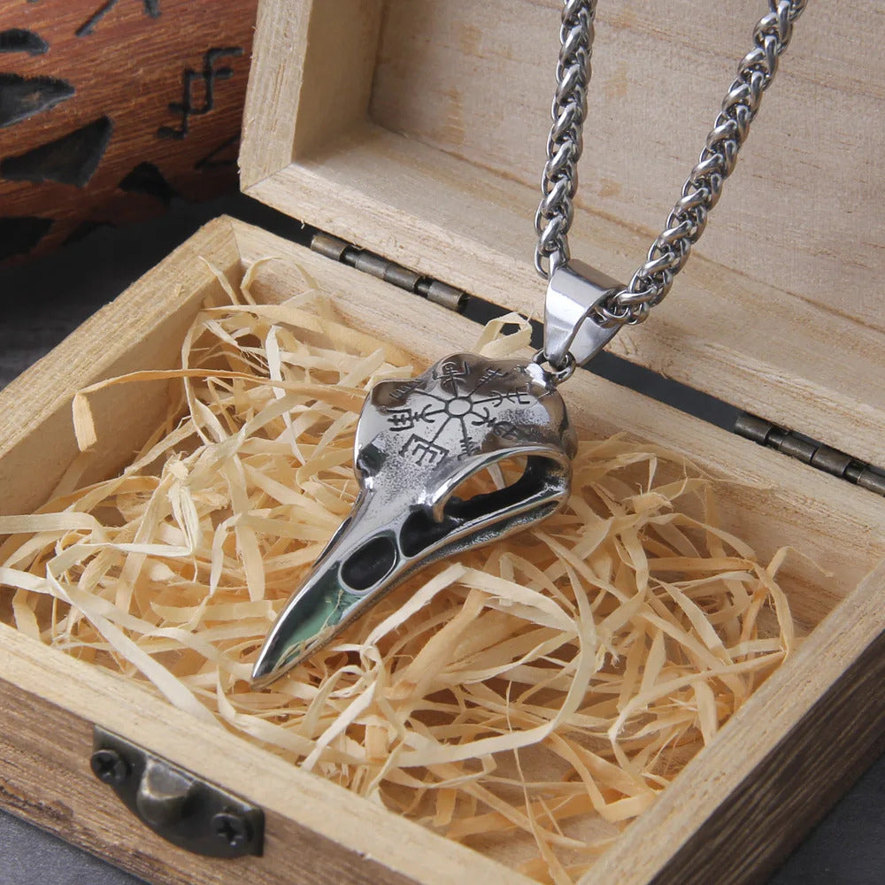 $20 christmas gifts Men Retro Crow Viking Pirate Pendant Necklace Stainless Steel Raven Neck Chain For Male Men's Berserk Rune Cool Fashion Jewelry