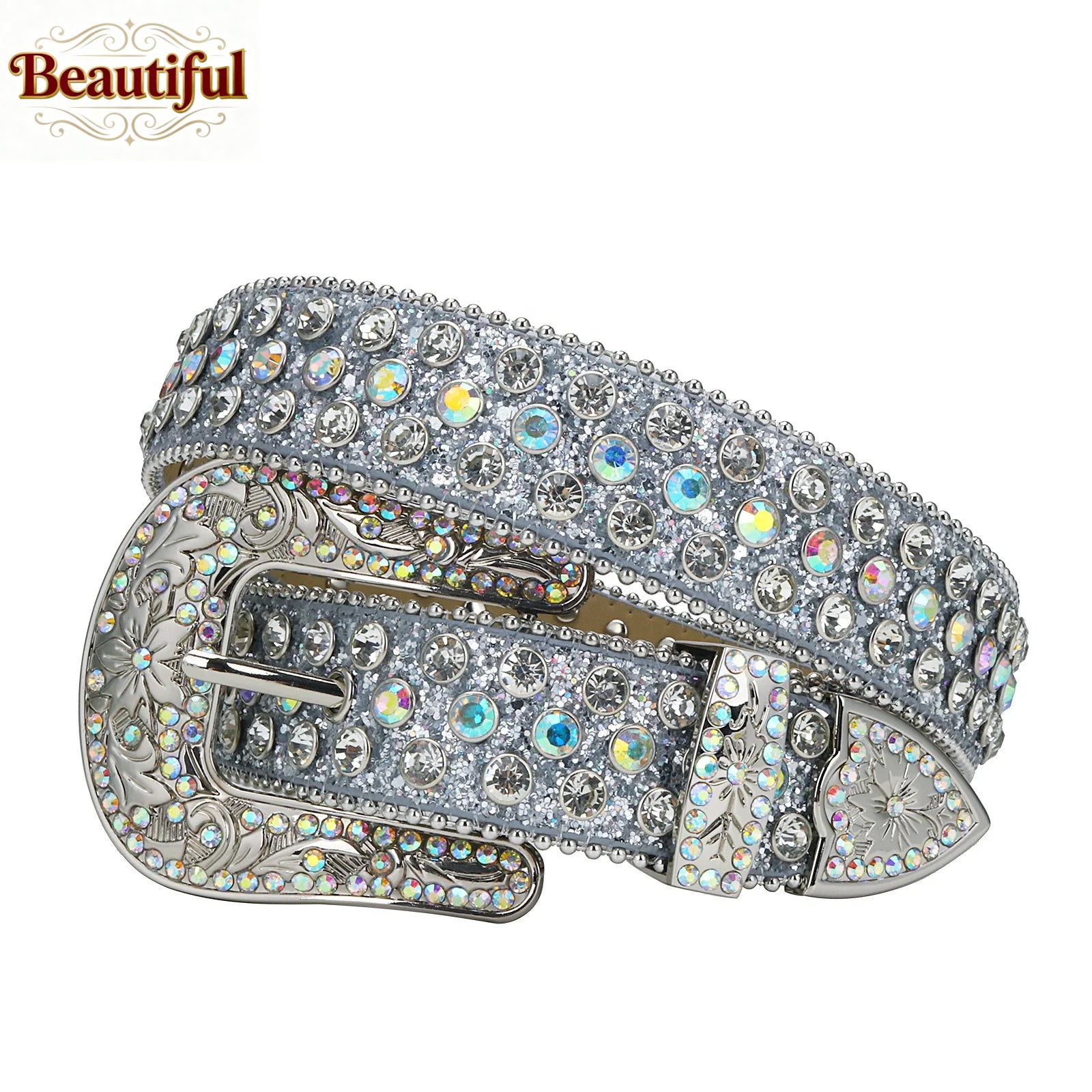 Floral Buckle Western Rhinestone Belt Man Designer BB Diamond Studded Leather Waist Belt Strap Cinturon De Diamantes