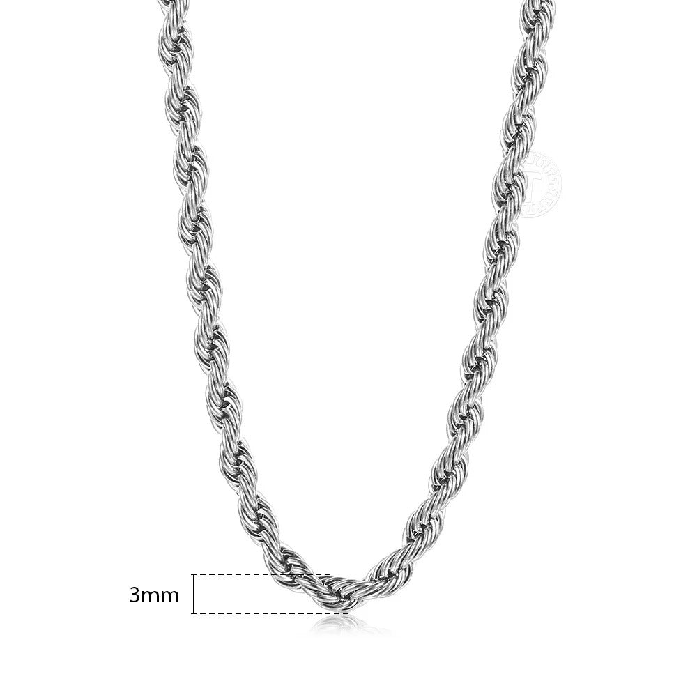 $40 christmas gifts Silver Color Twisted Rope Chain Necklace For Women Men Stainless Steel Link Chain Punk Vintage Metal Collar $40 gift ideas