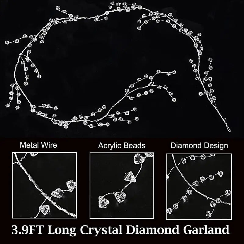 Christmas Bead Garland Christmas Garland Artificial Pearls Beads 3.6 Ft Clear Acrylic Crystal Beads Branch String Garland For