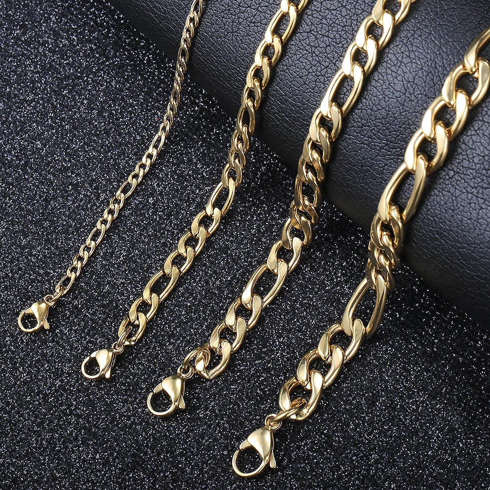 christmas gifts 3/5/7/9mm Gold Silver Color Bracelet Curb Chains Link Men link Chain Stainless Steel Male Female Accessories Fashion DKBM171A