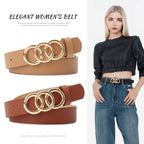 Women's Korean-Style PU Belt with Three Circle Plate Buckle Fashionable Ins Senior Sense for All Coat Denim the Belt for Women