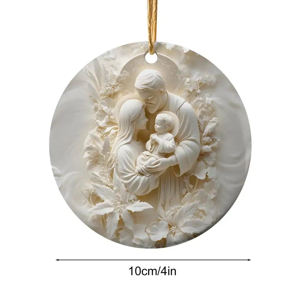 Round 3D Printed Acrylic Nativity Scene pendant Decorations Catholic Christmas Decorations 4in Christmas Nativity Ornaments