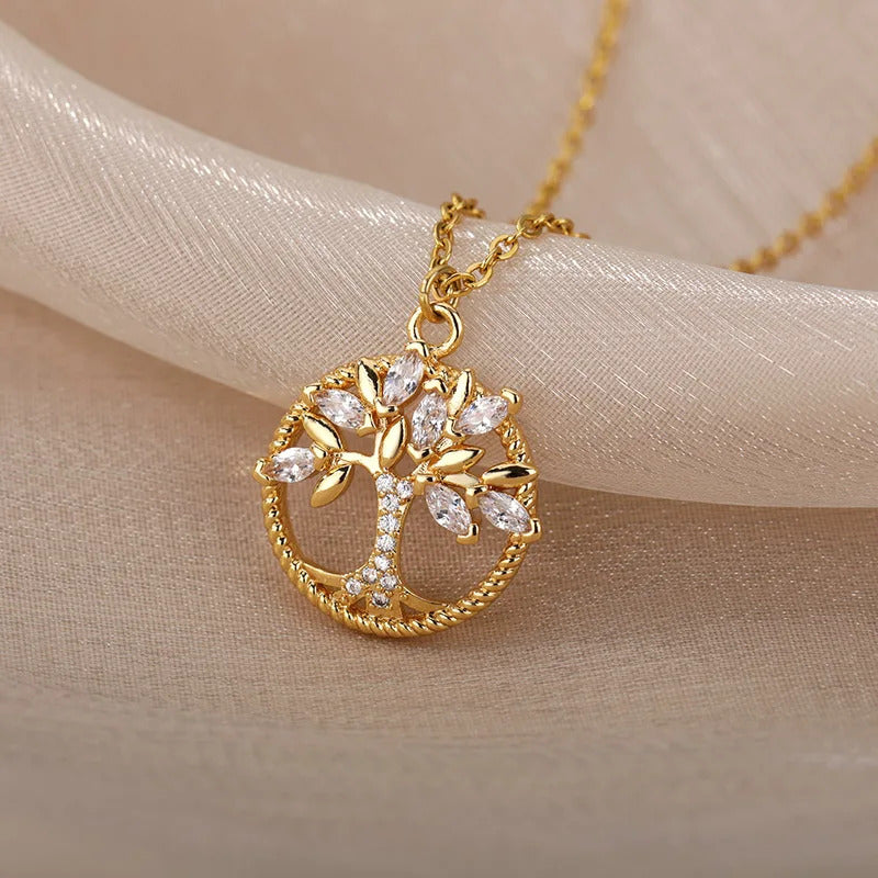 $10 christmas gifts Wishing Tree of Life Pendant Necklace for Women Gold Color Stainless Steel Chain Necklace Vintage Aesthetic Luxury Jewelry Gift