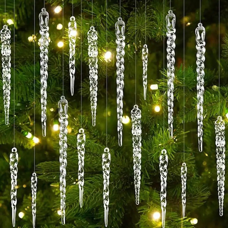 Icicle Christmas Tree Ornaments 42X Clear Acrylic Icicles Drop Pendants Christmas Tree Crystal Decorations For Winter Holiday