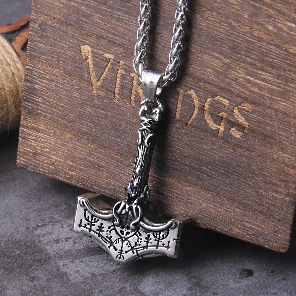 $20 christmas gifts Fashion Valknut Viking Thor's Hammer Pendant Necklace With keel Chain As Men Gift with wooden box $20 gift ideas